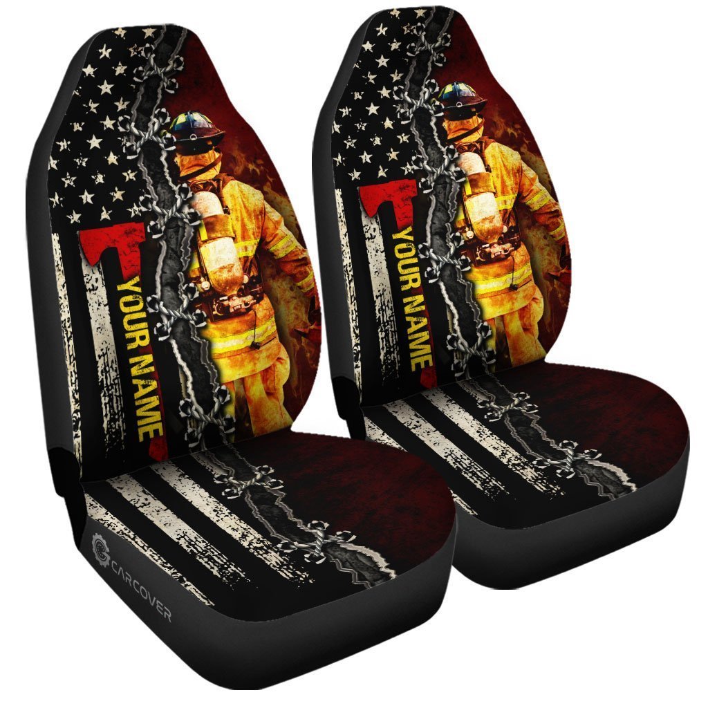 US Fireman Car Seat Covers Custom Name Firefighter Car Accessories - Gearcarcover - 4