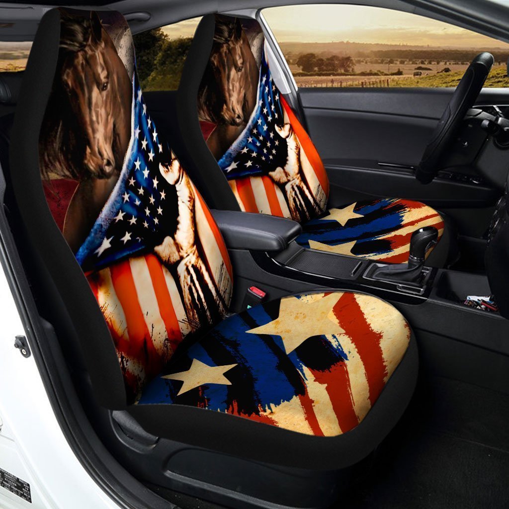 US Flag Horse Car Seat Covers Custom Patriotic Car Accessories - Gearcarcover - 3