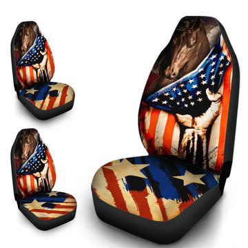 US Flag Horse Car Seat Covers Custom Patriotic Car Accessories - Gearcarcover - 1