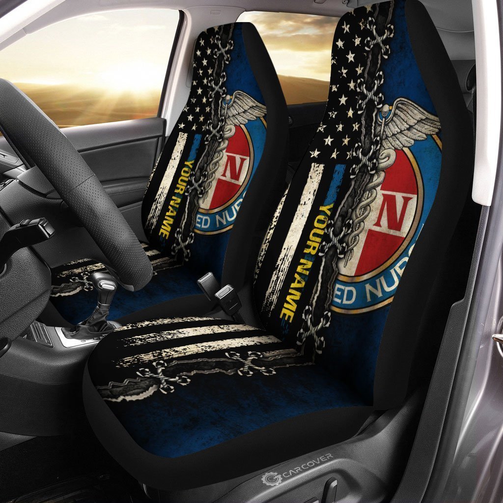 US Flag RN Nurse Car Seat Covers Custom Name Registered Nurse Car Accessories - Gearcarcover - 4