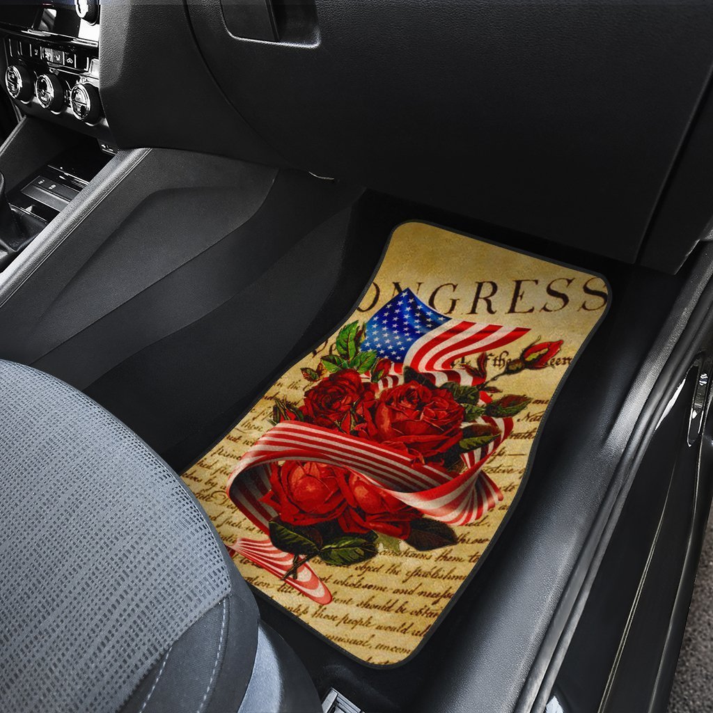 US Flag Red Rose Car Floor Mats Custom Car Accessories - Gearcarcover - 4