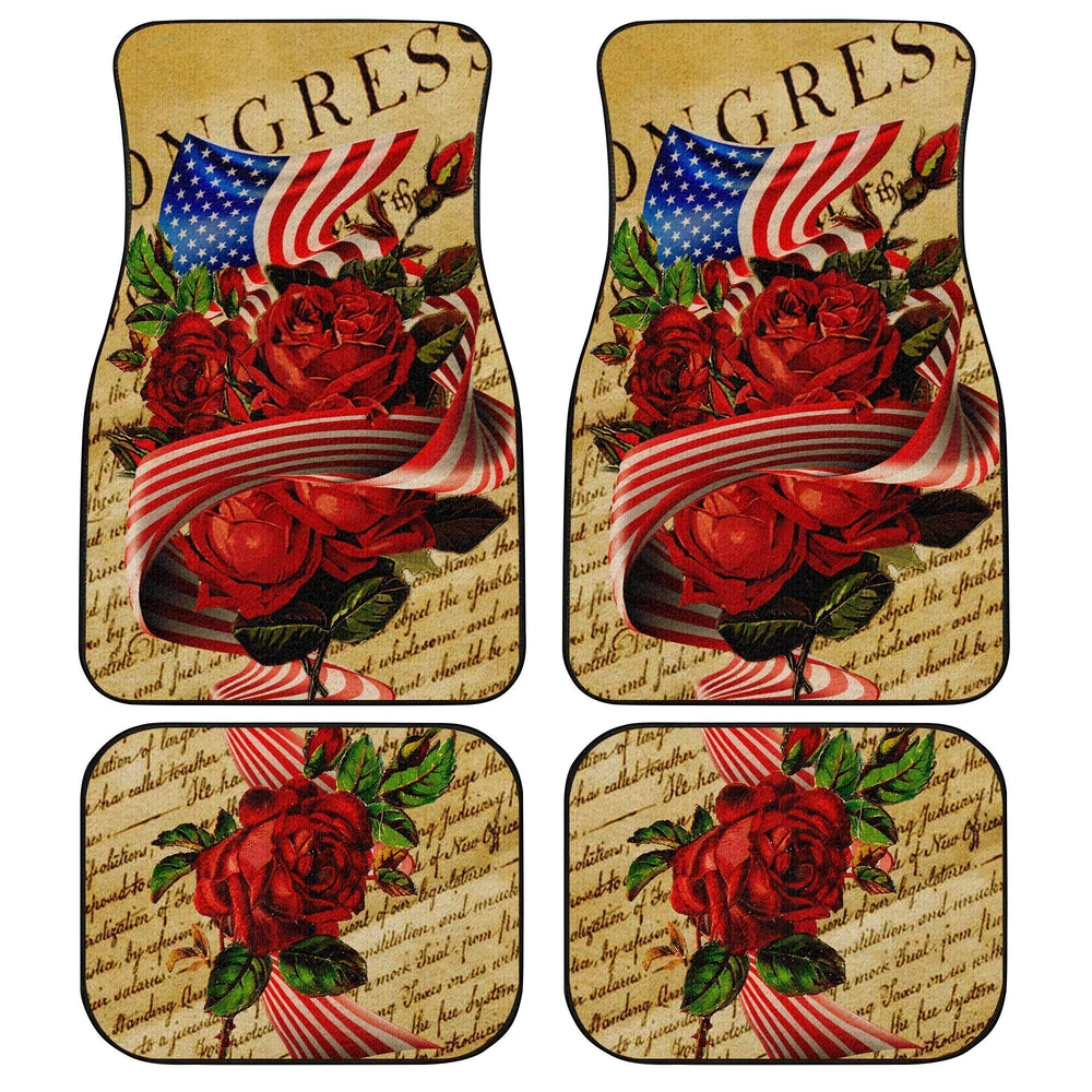 US Flag Red Rose Car Floor Mats Custom Car Accessories - Gearcarcover - 1