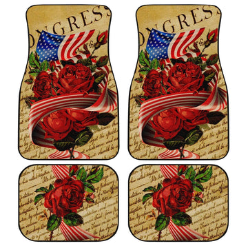 US Flag Red Rose Car Floor Mats Custom Car Accessories - Gearcarcover - 1