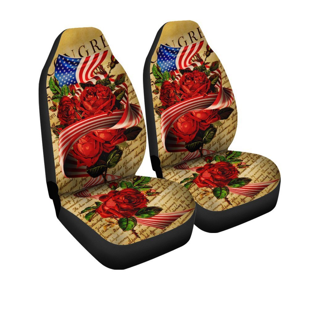 US Flag Red Rose Car Seat Covers Custom Car Accessories - Gearcarcover - 3