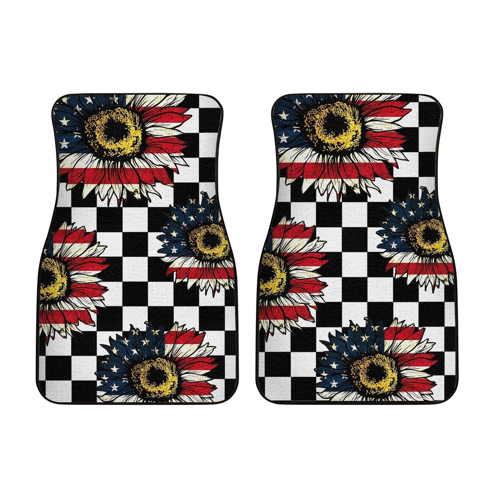 US Flag Sunflower Car Floor Mats Custom Checkerboard Car Accessories - Gearcarcover - 2