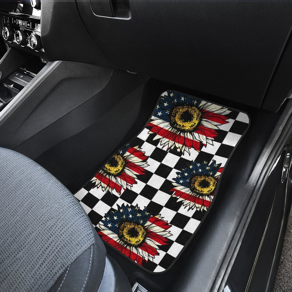 US Flag Sunflower Car Floor Mats Custom Checkerboard Car Accessories - Gearcarcover - 5