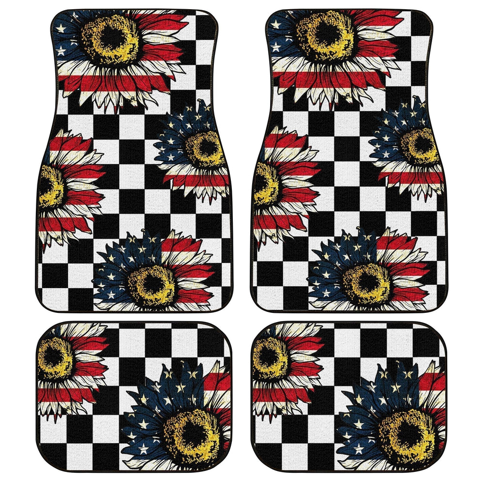 US Flag Sunflower Car Floor Mats Custom Checkerboard Car Accessories - Gearcarcover - 1