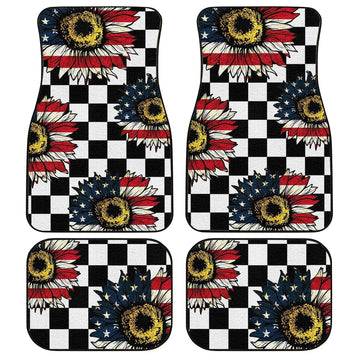 US Flag Sunflower Car Floor Mats Custom Checkerboard Car Accessories - Gearcarcover - 1