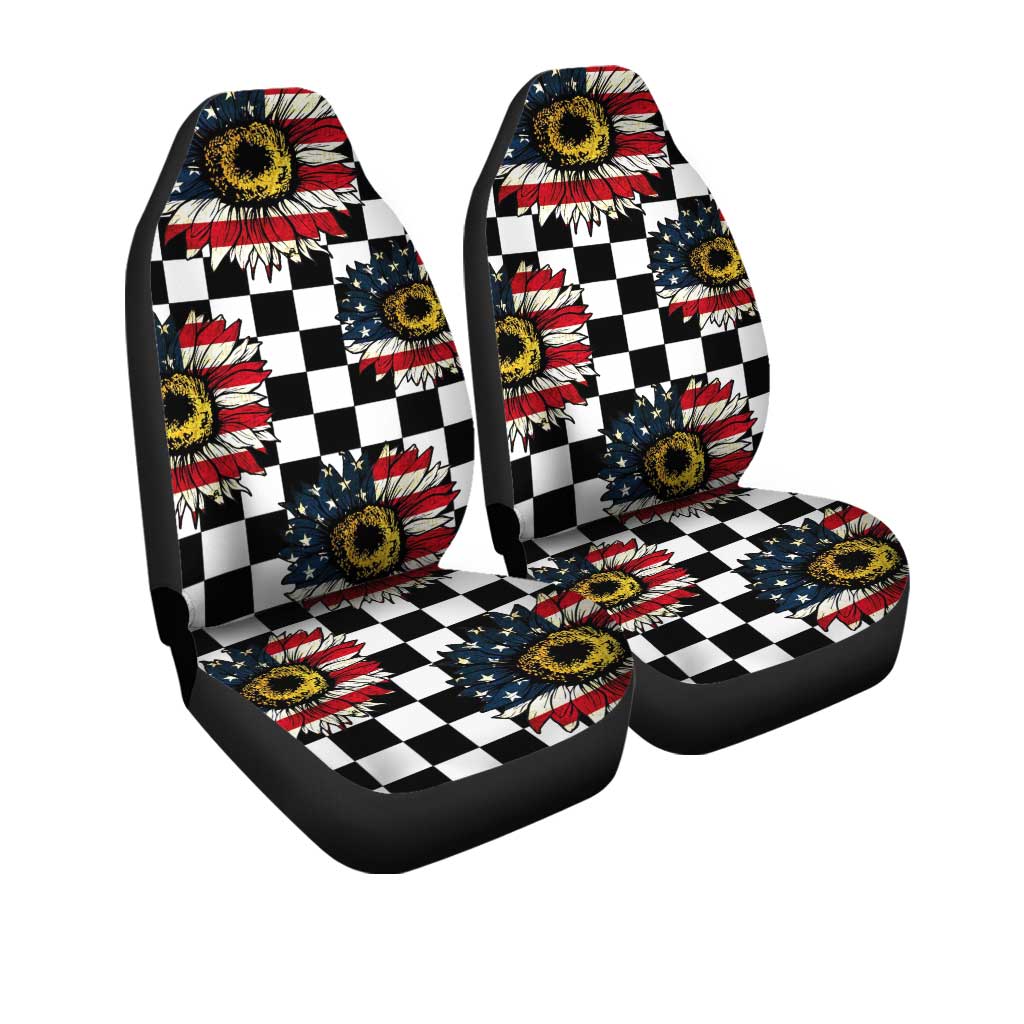 US Flag Sunflower Car Seat Covers Custom Checkerboard Car Accessories - Gearcarcover - 3