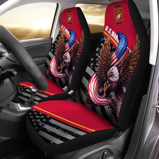 US Marine Corps Car Seat Cover Custom Bald Eagle US Flag Car Interior Accessories - Gearcarcover - 2