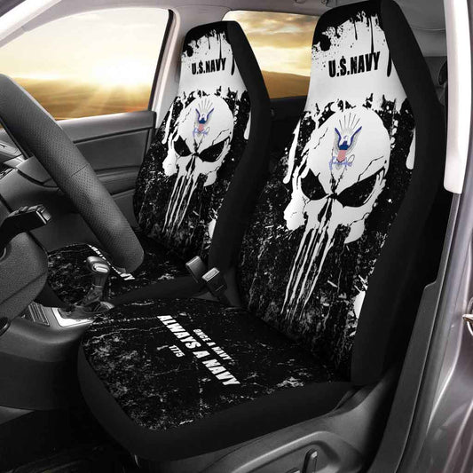 US Navy Skull Car Seat Covers Custom USN Army Car Accessories - Gearcarcover - 1