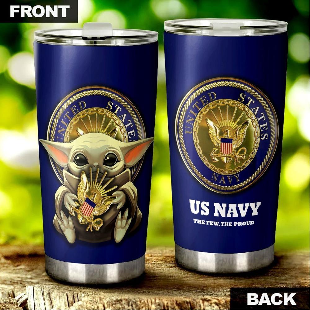 USN Tumbler Cup Baby Yoda U.S Navy Stainless Steel - Gearcarcover - 4