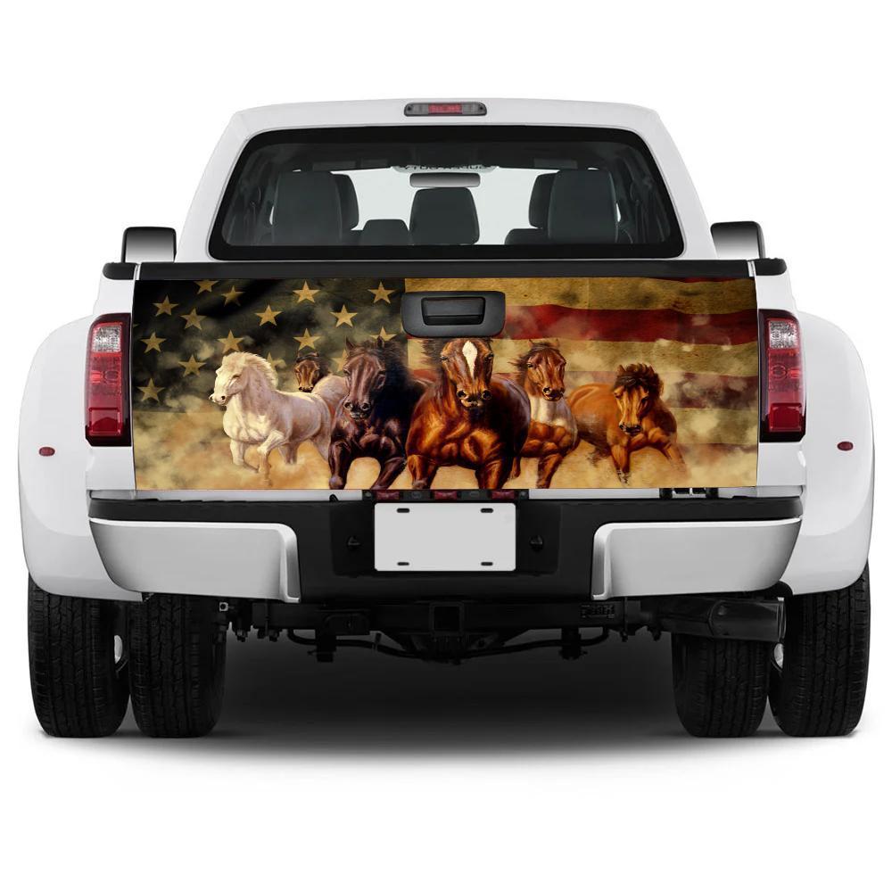 U.S Flag Horse Truck Tailgate Decal Custom Running Horse Car Accessories - Gearcarcover - 4