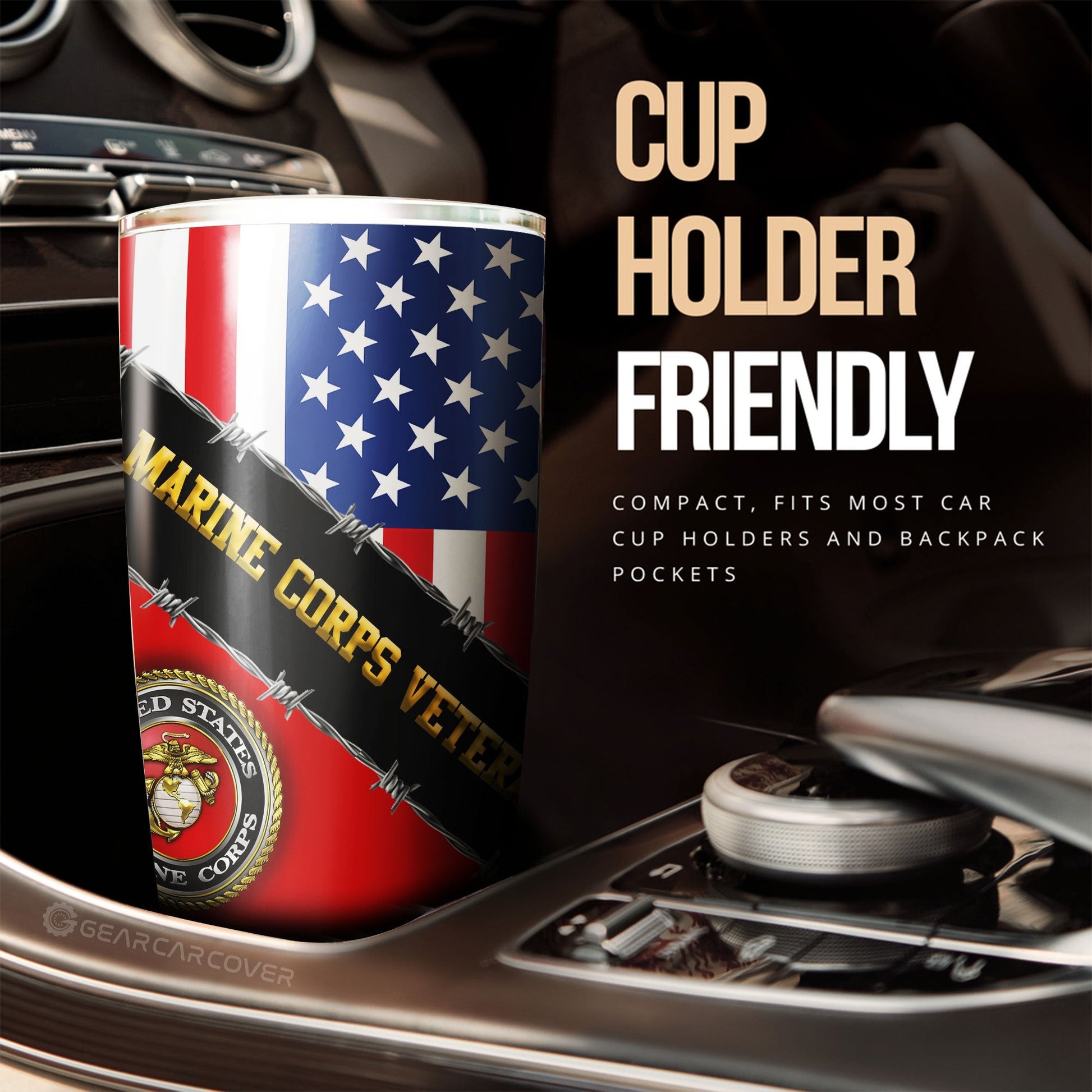 U.S. Marine Corps Tumbler Cup Custom United States Military Car Accessories - Gearcarcover - 2