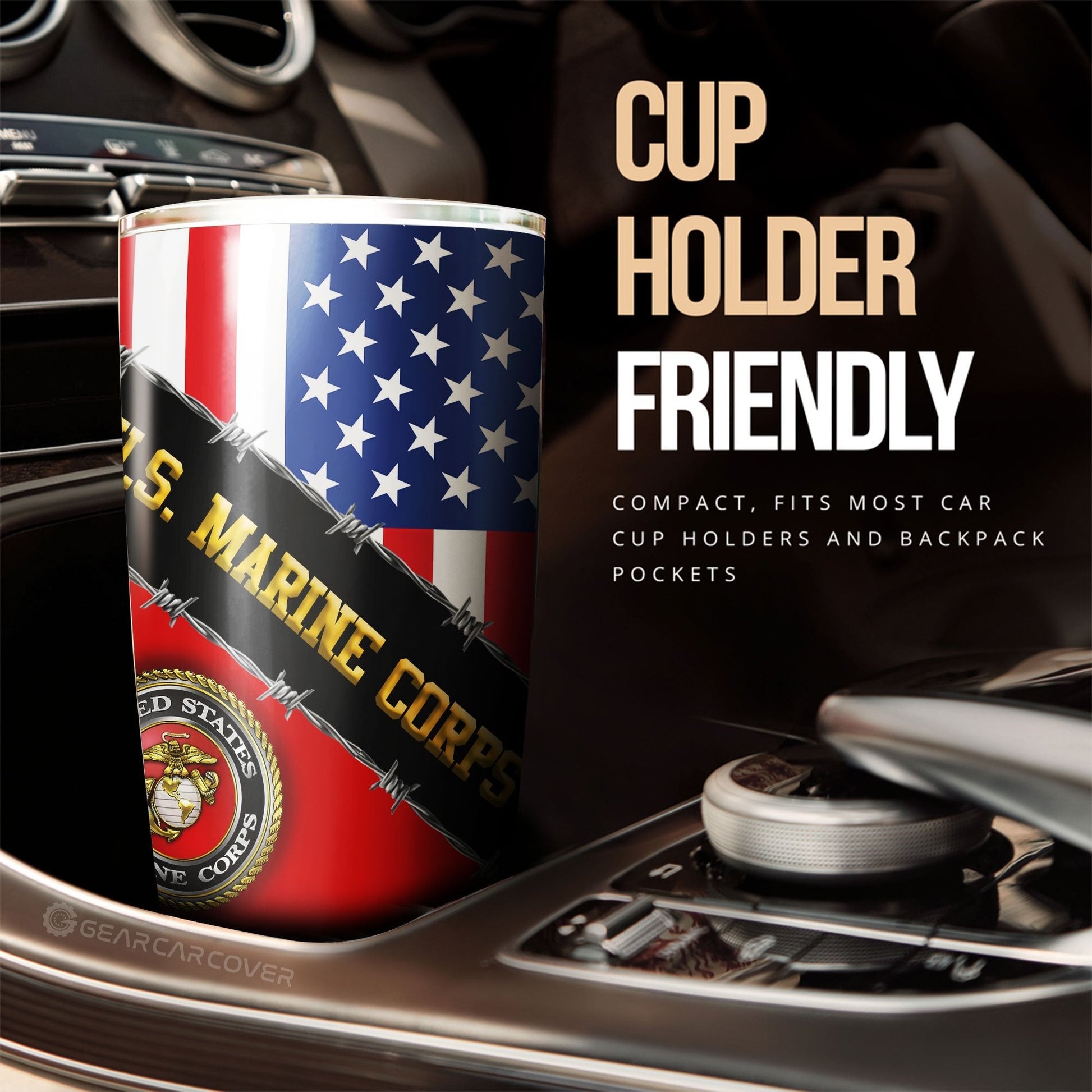 U.S. Marine Corps Veterans Tumbler Cup Custom United States Military Car Accessories - Gearcarcover - 2