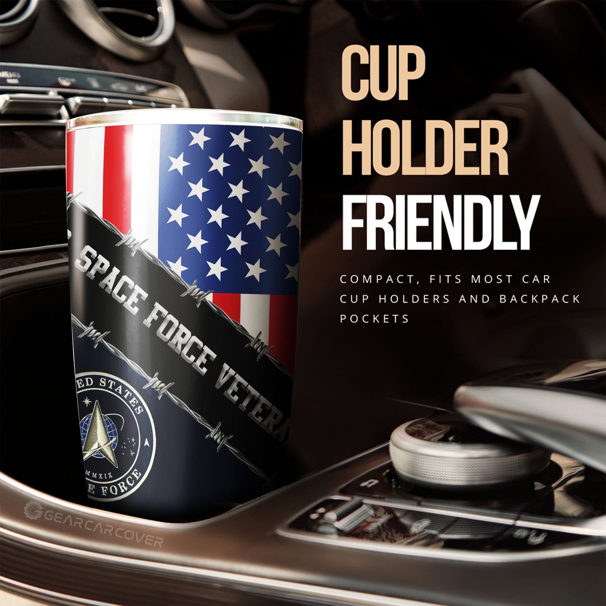U.S. Space Force Veterans Tumbler Cup Custom United States Military Car Accessories - Gearcarcover - 2