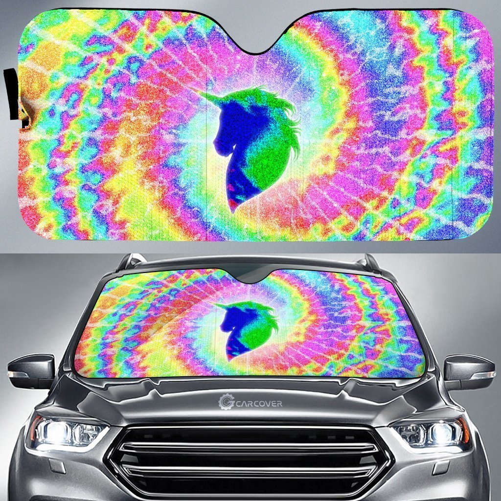 Unicorn Tie Dye Car Sunshade Custom Printed Hippie Car Accessories - Gearcarcover - 1