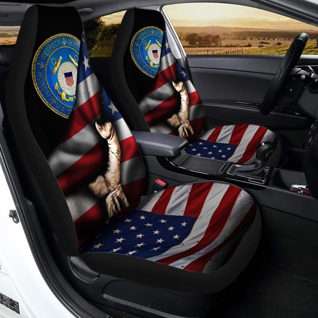 United States Coast Guard Car Seat Covers Custom American Flag USCG Car Accessories - Gearcarcover - 2