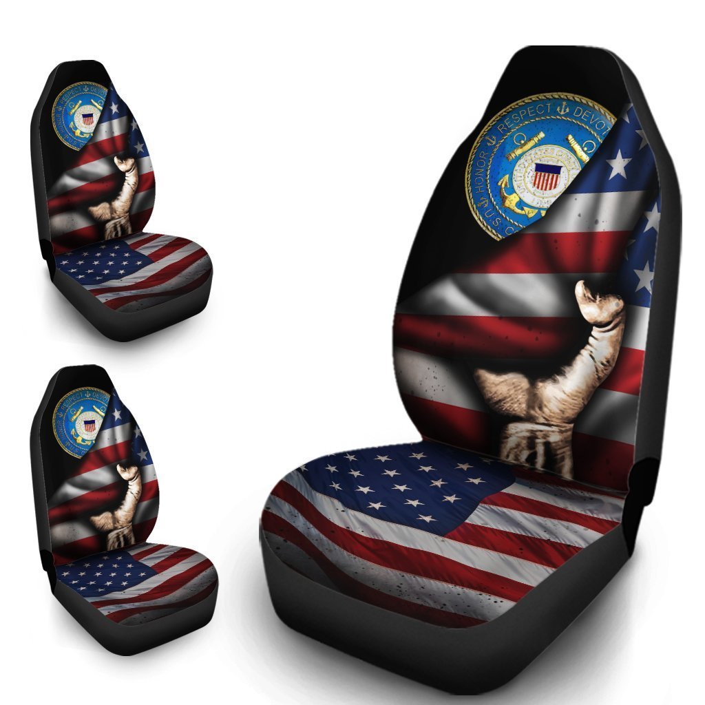United States Coast Guard Car Seat Covers Custom American Flag USCG Car Accessories - Gearcarcover - 4