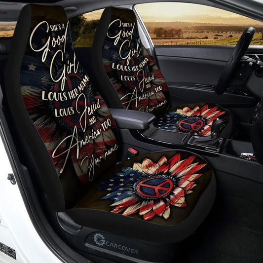 Us Flag Sunflower Car Seat Covers Custom Good Girl Car Accessories - Gearcarcover - 2