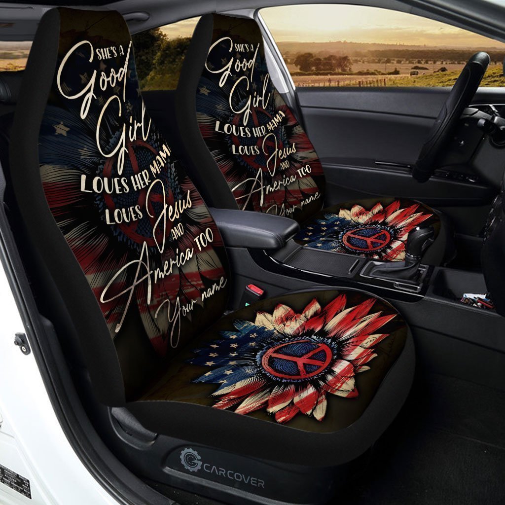 Us Flag Sunflower Car Seat Covers Custom Good Girl Car Accessories