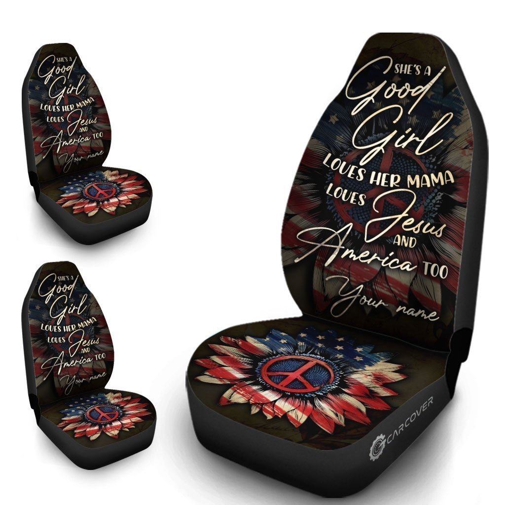 Us Flag Sunflower Car Seat Covers Custom Good Girl Car Accessories - Gearcarcover - 3