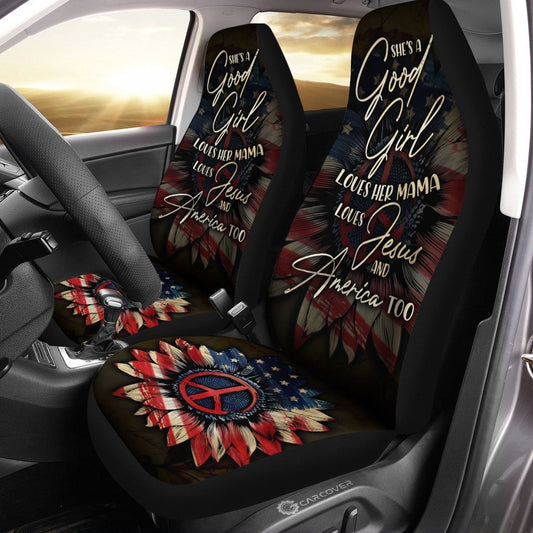 Us Flag Sunflower Car Seat Covers Custom Good Girl Car Accessories - Gearcarcover - 1