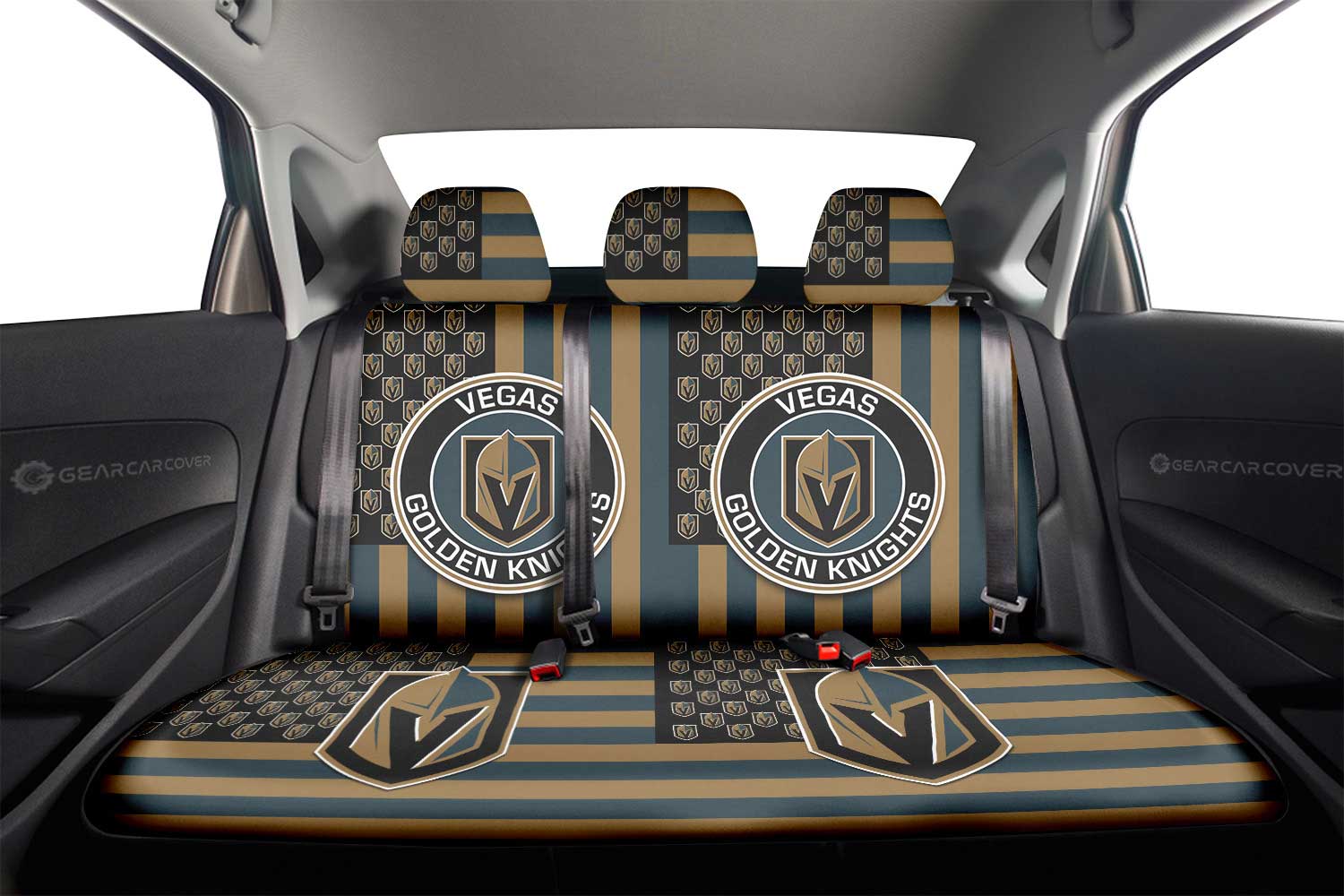 Vegas Golden Knights Car Back Seat Cover Custom US Flag Style - Gearcarcover - 2
