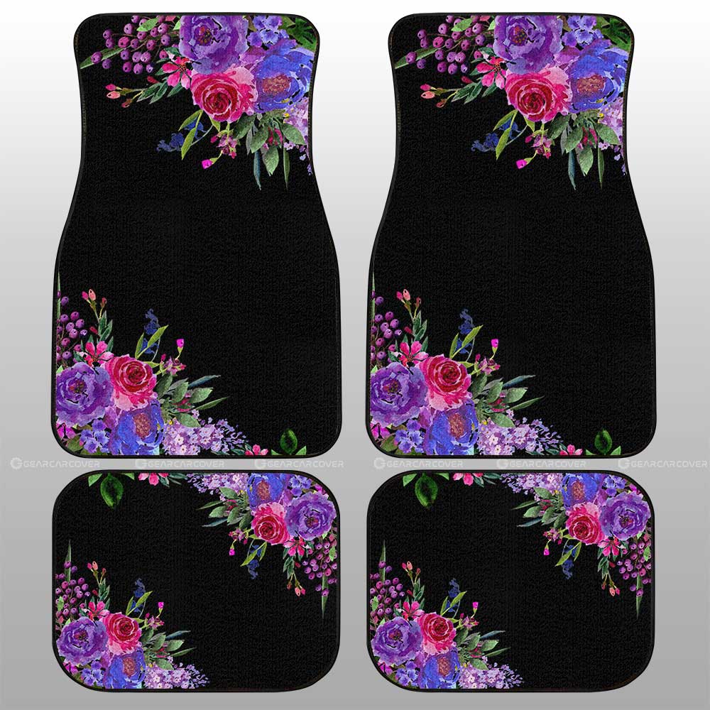 Violet Flowers Car Floor Mats Custom Personalized Name Car Accessories - Gearcarcover - 1