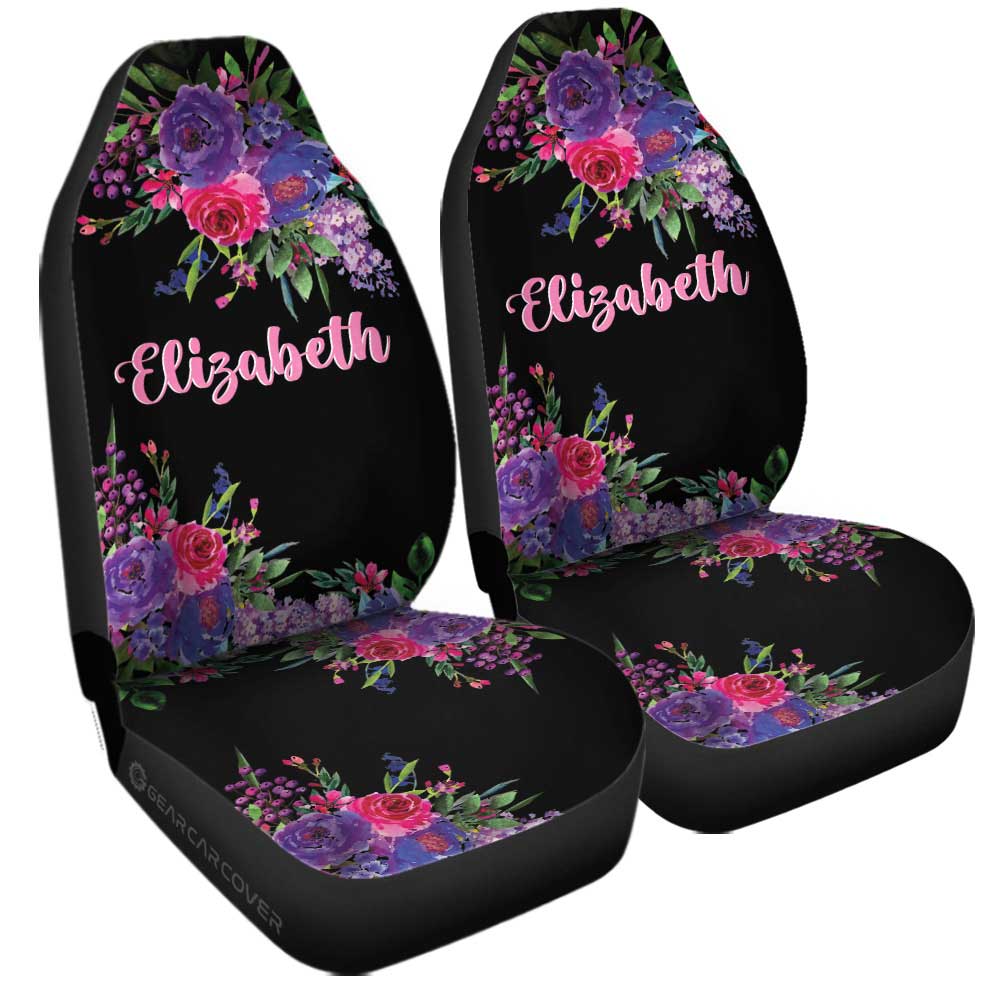 Violet Flowers Car Seat Covers Custom Personalized Name Car Accessories - Gearcarcover - 1