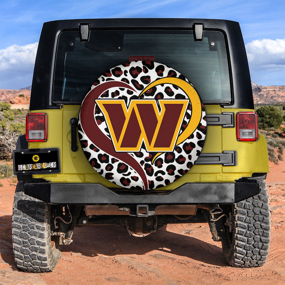 Washington Commanders Spare Tire Cover Custom Leopard Heart For Fans - Gearcarcover - 2