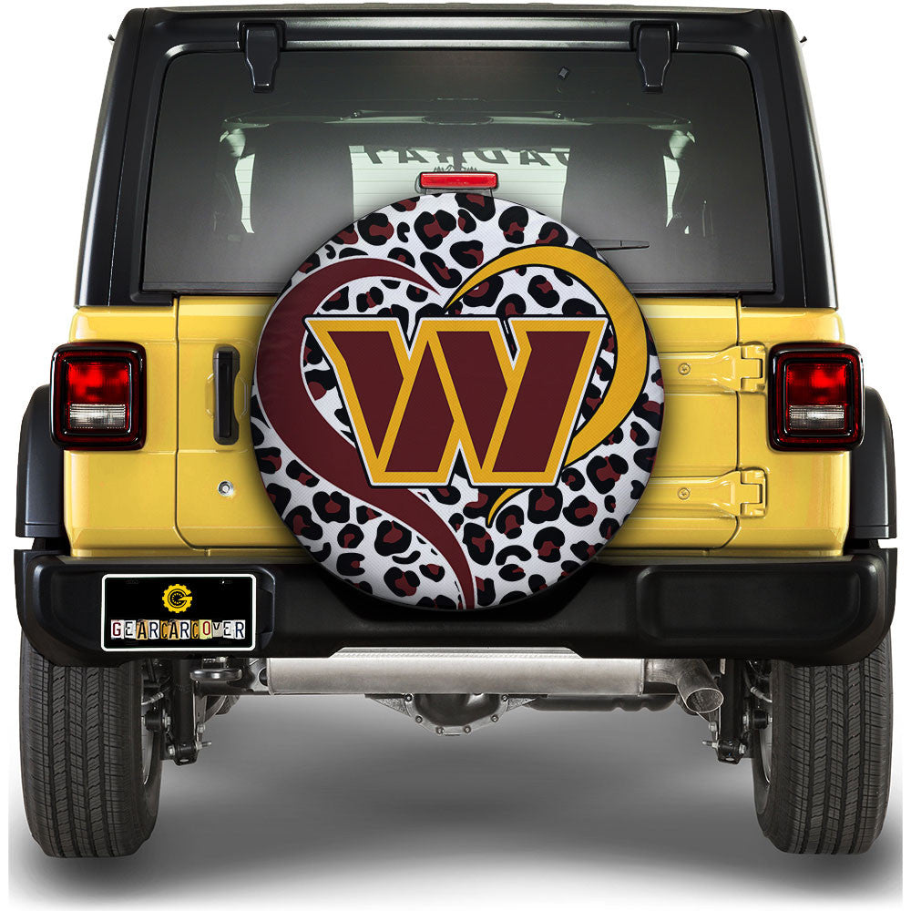 Washington Commanders Spare Tire Cover Custom Leopard Heart For Fans - Gearcarcover - 1