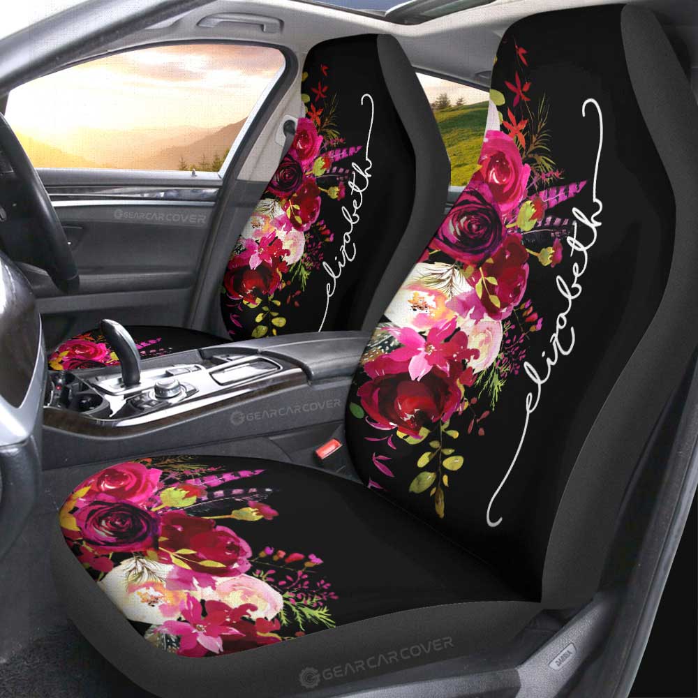 Watercolor Flowers Car Seat Covers Custom Personalized Name Car Accessories - Gearcarcover - 4