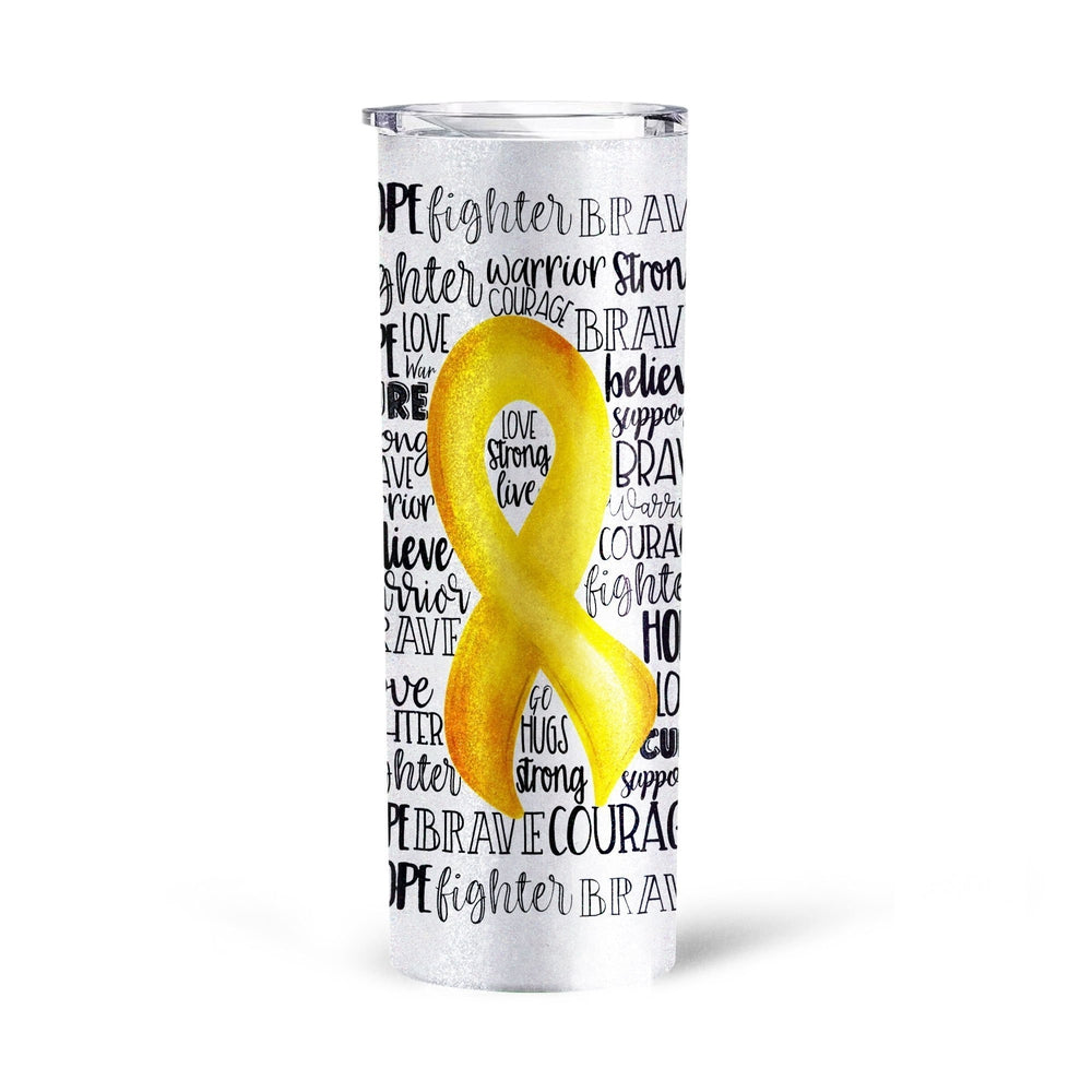 Yellow Breast Cancer Awareness Tall Glitter Tumbler - Gearcarcover - 4