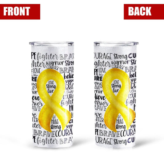 Yellow Breast Cancer Awareness Tall Glitter Tumbler - Gearcarcover - 1