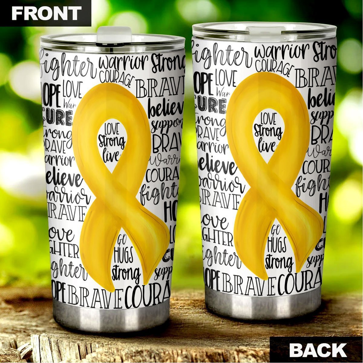 Yellow Breast Cancer Awareness Tumbler Stainless Steel - Gearcarcover - 2