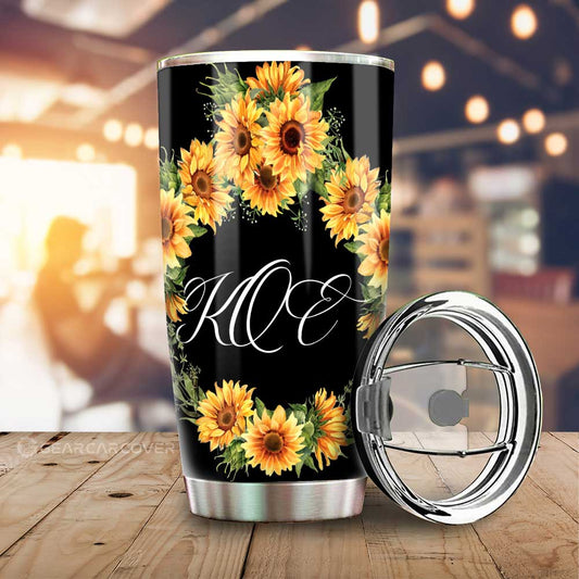 Yellow Flowers Tumbler Cup Custom Personalized Name Car Interior Accessories - Gearcarcover - 1