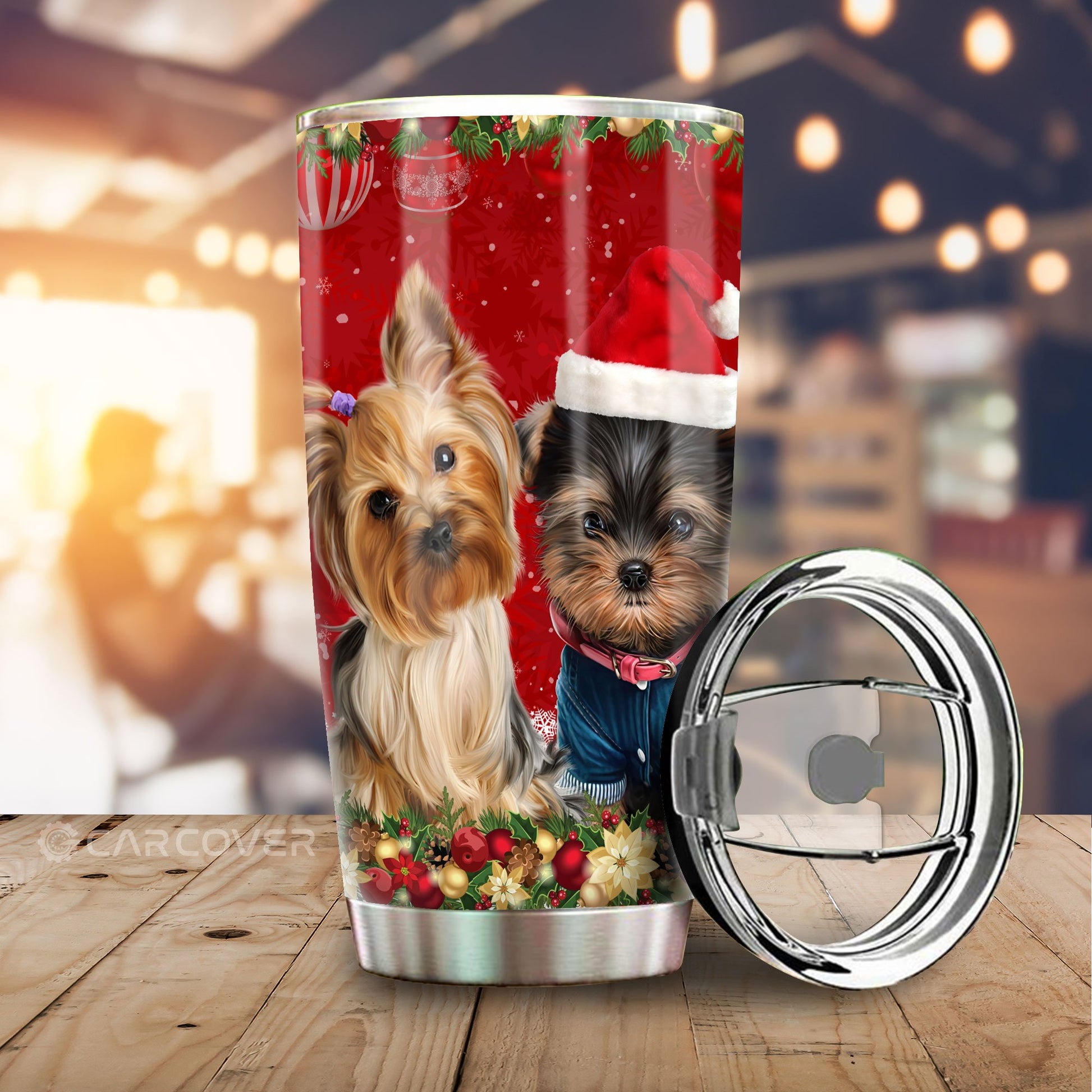 Yorkshire Terriers Dog Tumbler Cup Custom Christmas Car Interior Accessories - Gearcarcover - 2