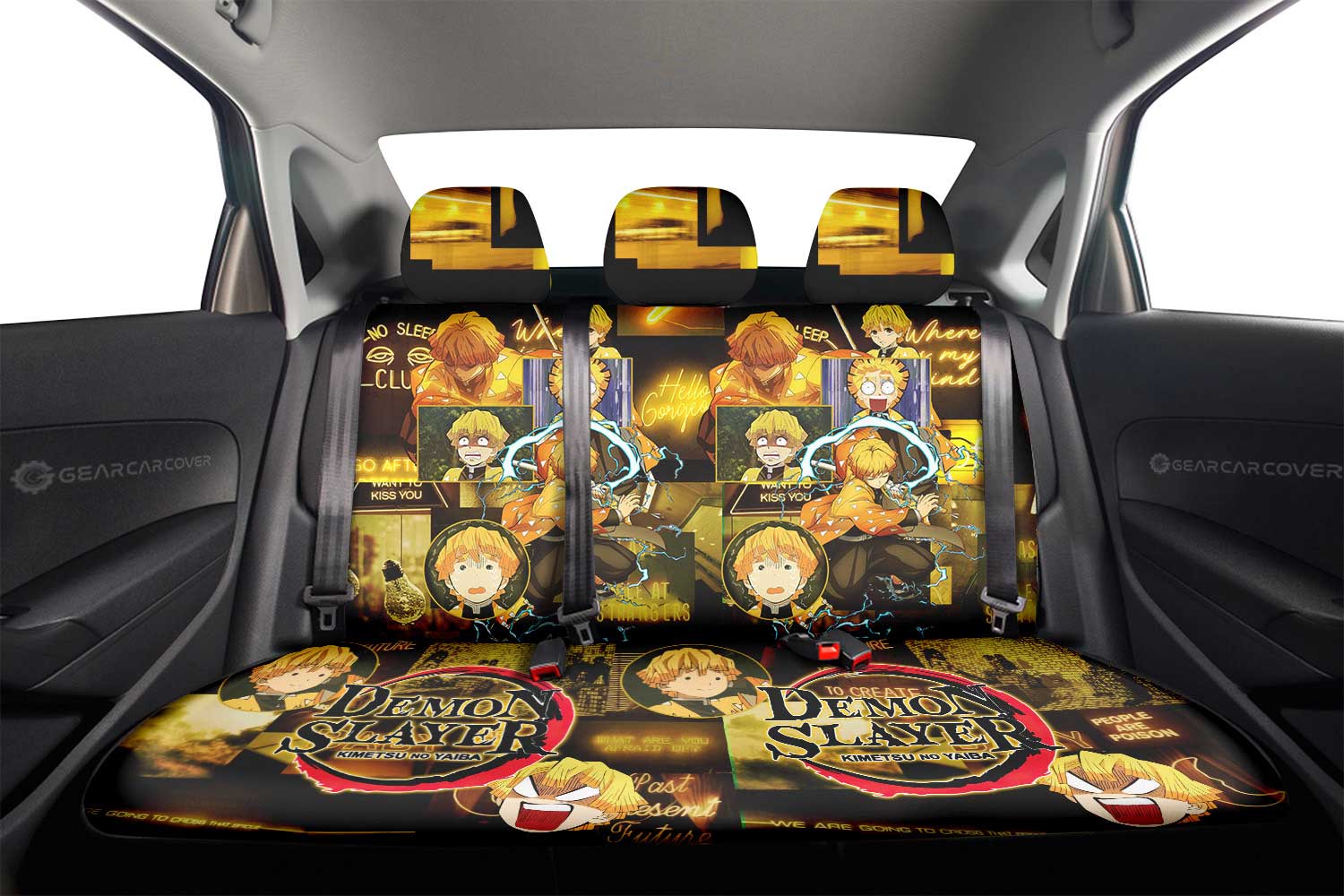 Zenitsu Agatsuma Car Back Seat Cover Custom Demon Slayer Anime - Gearcarcover - 2