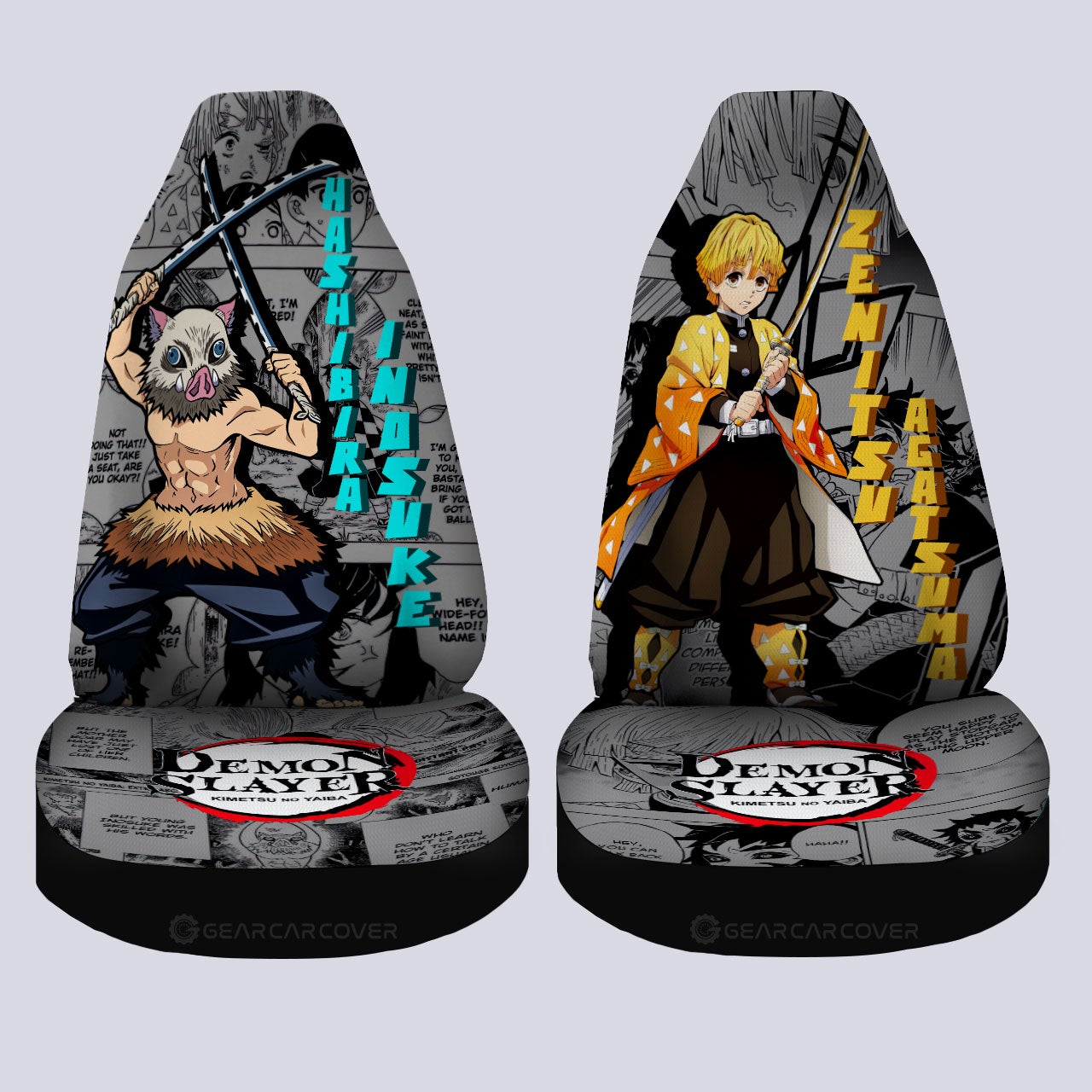 Zenitsu And Inosuke Car Seat Covers Custom Demon Slayer Anime Mix Mangas - Gearcarcover - 4