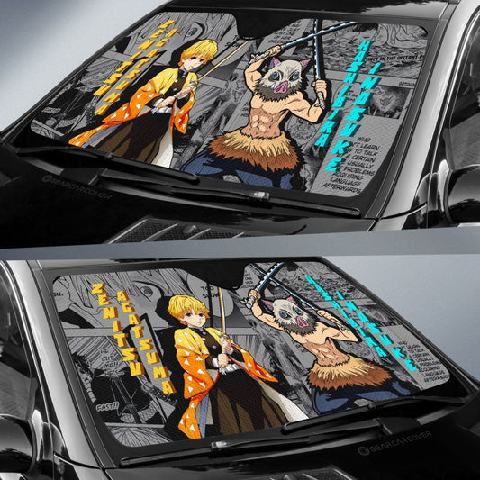 Zenitsu And Inosuke Car Sunshade Custom Demon Slayer Anime Mix Mangas - Gearcarcover - 2