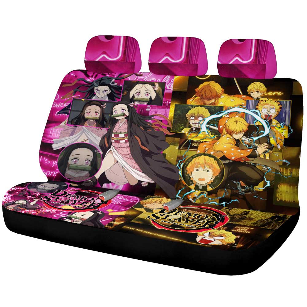 Zenitsu And Nezuko Car Back Seat Cover Custom Demon Slayer Anime - Gearcarcover - 1