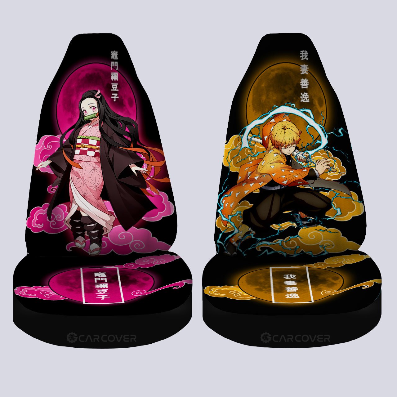 Zenitsu And Nezuko Car Seat Covers Custom Anime Demon Slayer Car Accessories - Gearcarcover - 4