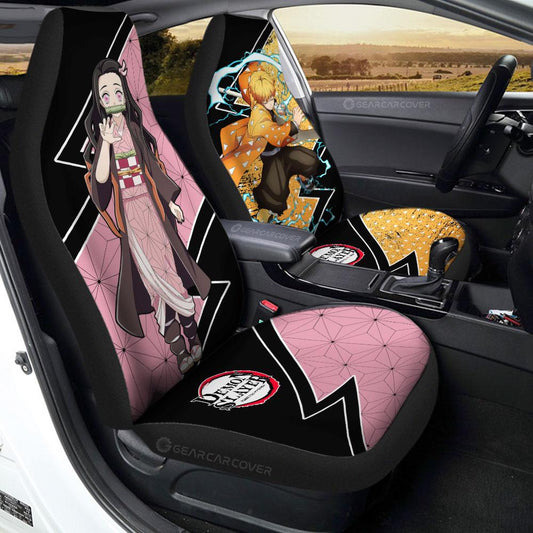 Zenitsu And Nezuko Car Seat Covers Custom Anime Demon Slayer Car Accessories - Gearcarcover - 1