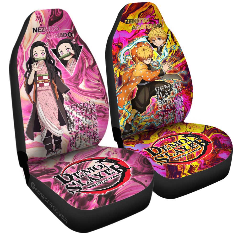 Zenitsu And Nezuko Car Seat Covers Custom Demon Slayer Anime Car Accessories - Gearcarcover - 3