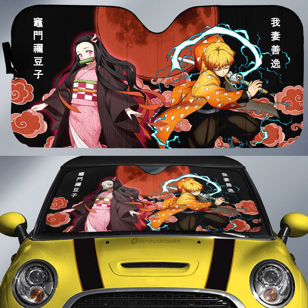 Zenitsu And Nezuko Car Sunshade Custom Demon Slayer Anime Car Accessories - Gearcarcover - 1