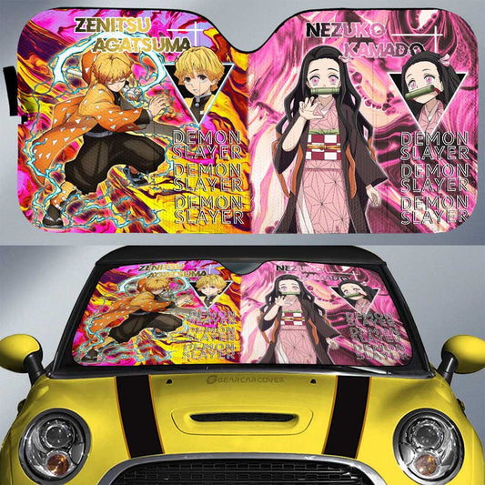 Zenitsu And Nezuko Car Sunshade Custom Demon Slayer Anime Car Accessories - Gearcarcover - 1