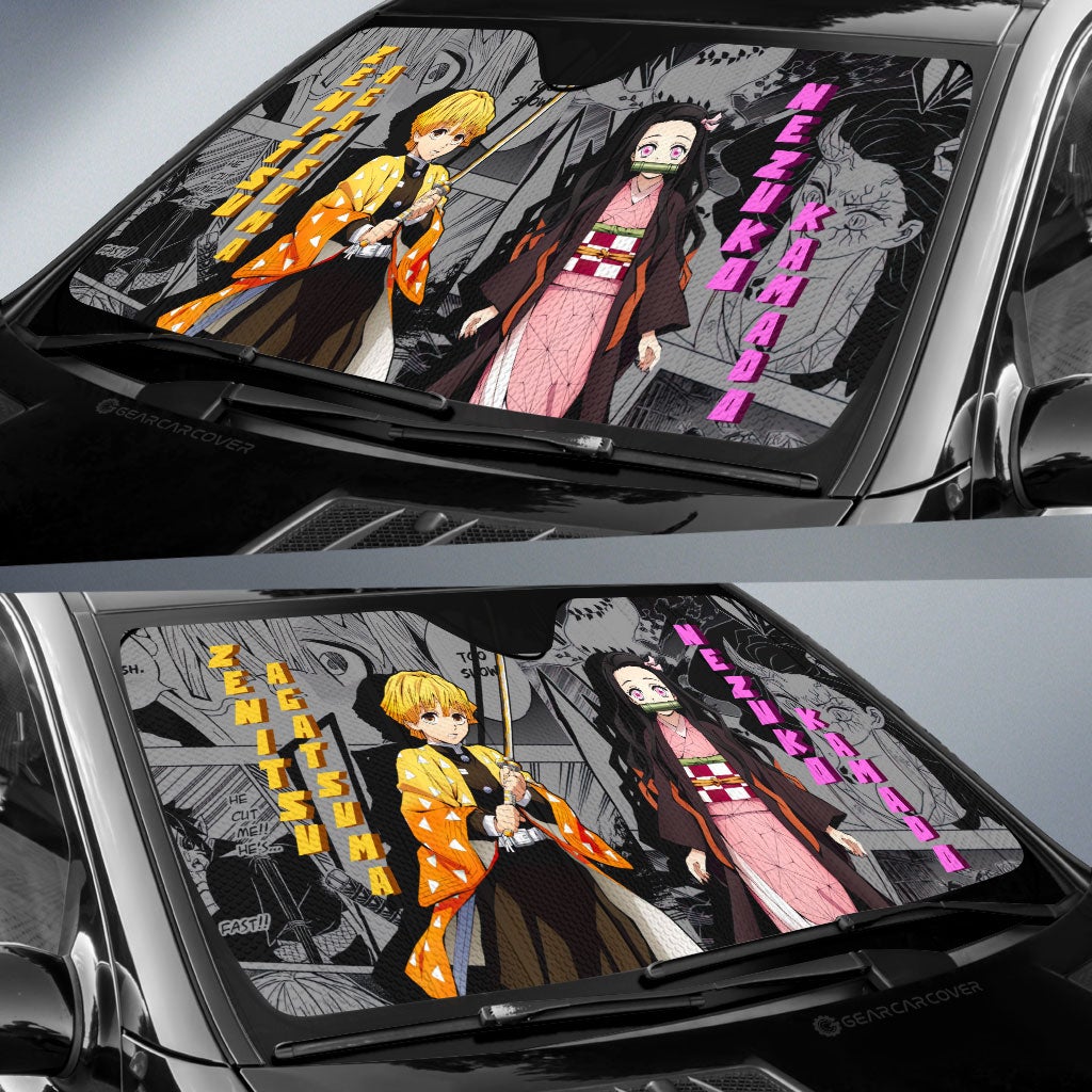 Zenitsu And Nezuko Car Sunshade Custom Demon Slayer Anime Mix Mangas - Gearcarcover - 2