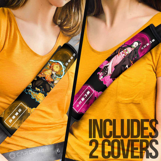 Zenitsu And Nezuko Seat Belt Covers Custom Anime Demon Slayer Car Accessories - Gearcarcover - 1