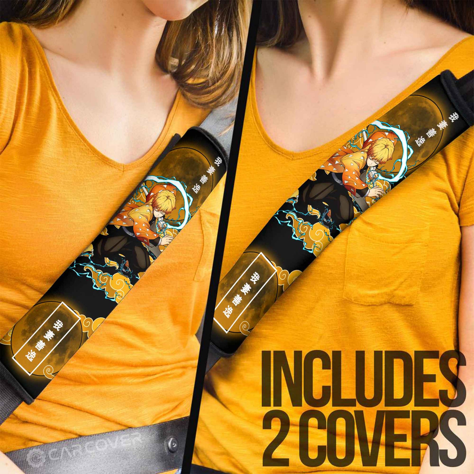 Zenitsu Thunder Breathing Seat Belt Covers Custom Anime Demon Slayer Car Accessories - Gearcarcover - 2